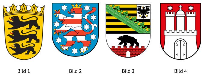 Abbildung zur Frage: Welches Wappen gehört zum Bundesland Baden-Württemberg?