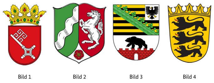 Abbildung zur Frage: Welches Wappen gehört zum Bundesland Nordrhein-Westfalen?